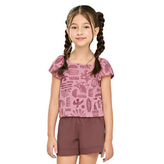 Conjunto Infantil Menina Carimbo Tropical Elian Rosa em Oferta na Shopee