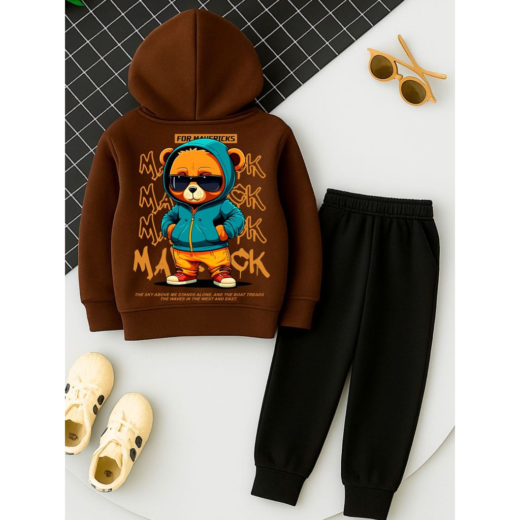 Conjunto Moletom Infantil Urso Mavericks Blusa de Frio Canguru + Calça Blusao Com Capuz  2 até 16