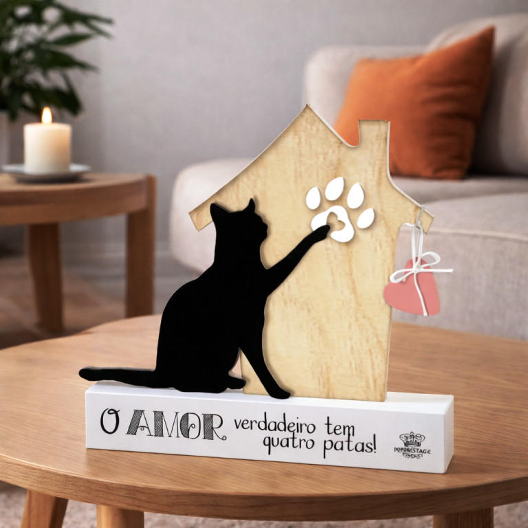Decoração de Mesa com Pedestal- Pet Gatinho - O Amor Verdadeiro tem 4 Patas