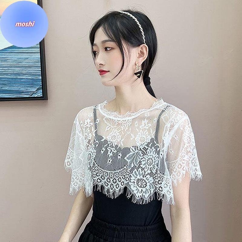 MOSHI Mulheres Cachecol Renda Xale Blusa Branca Ombros Gola Falsa Capa Primavera Outono BR