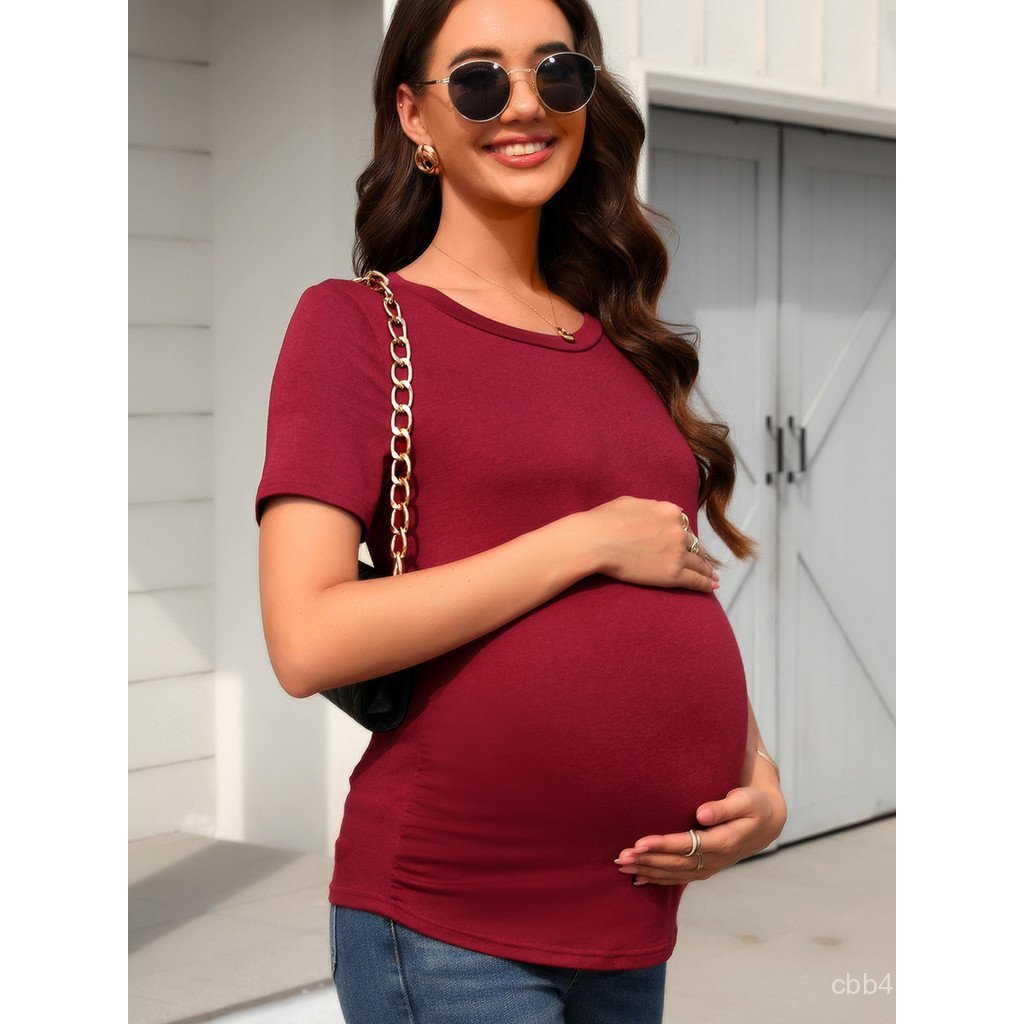 T em torno do pescoço de manga curta nova camisa europeia americana para maternidade