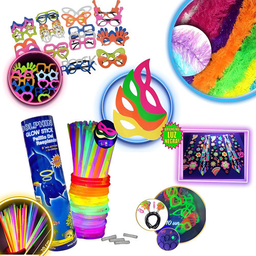 Kit Balada Festa Neon Completo150 Pçs Casamento Aniversario Óculos Tiara Pulseira Marabu Mascara