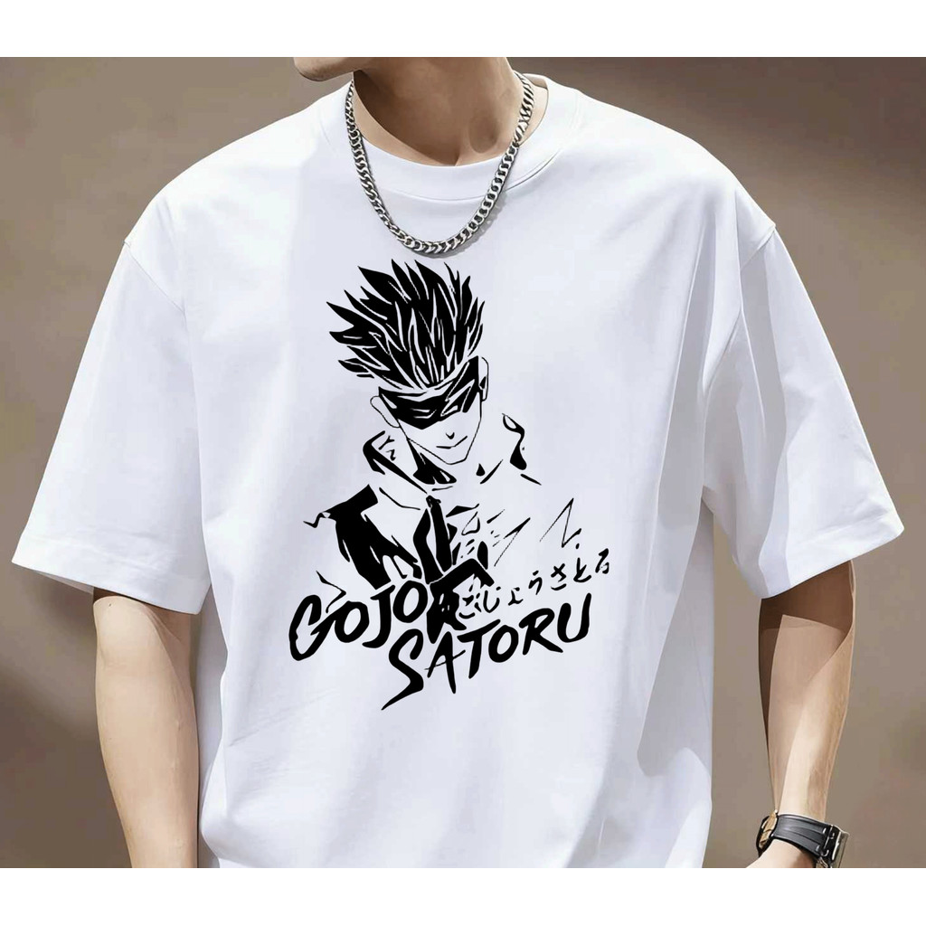 Camiseta estilosa com tema anime e estampa do personagem Gojo Satoru. Moderna e divertida.