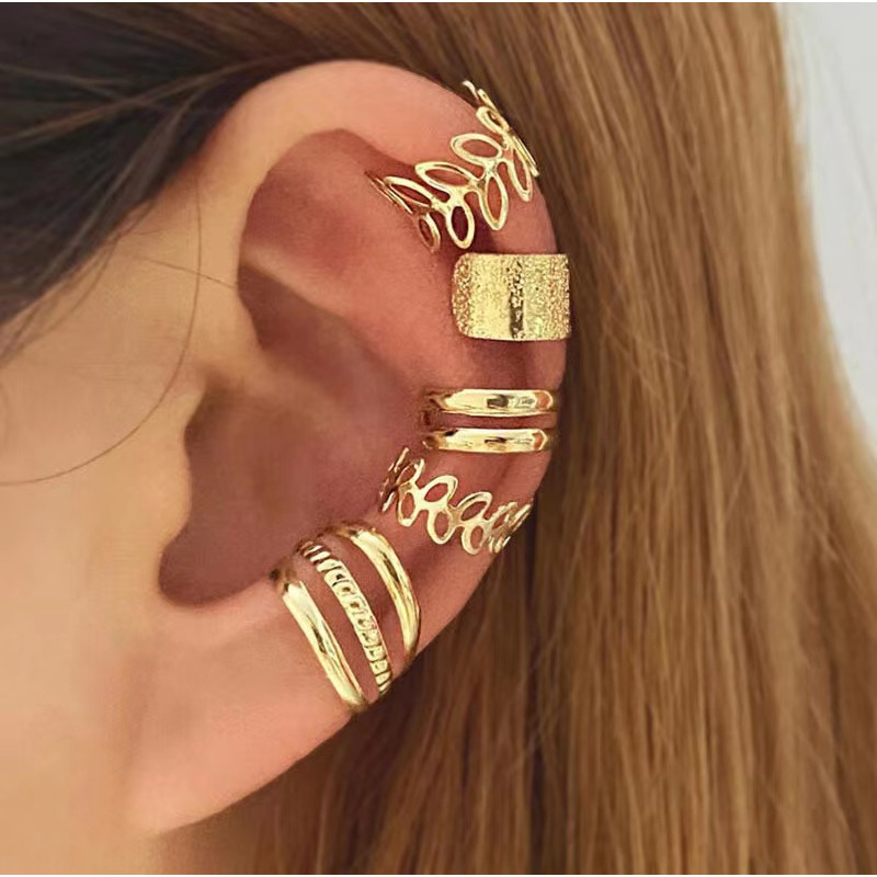 Ear Cuffs Conjunto Moda - Sem Perfuração Folha Strass e Dupla Faixa Acessório para Orelha
