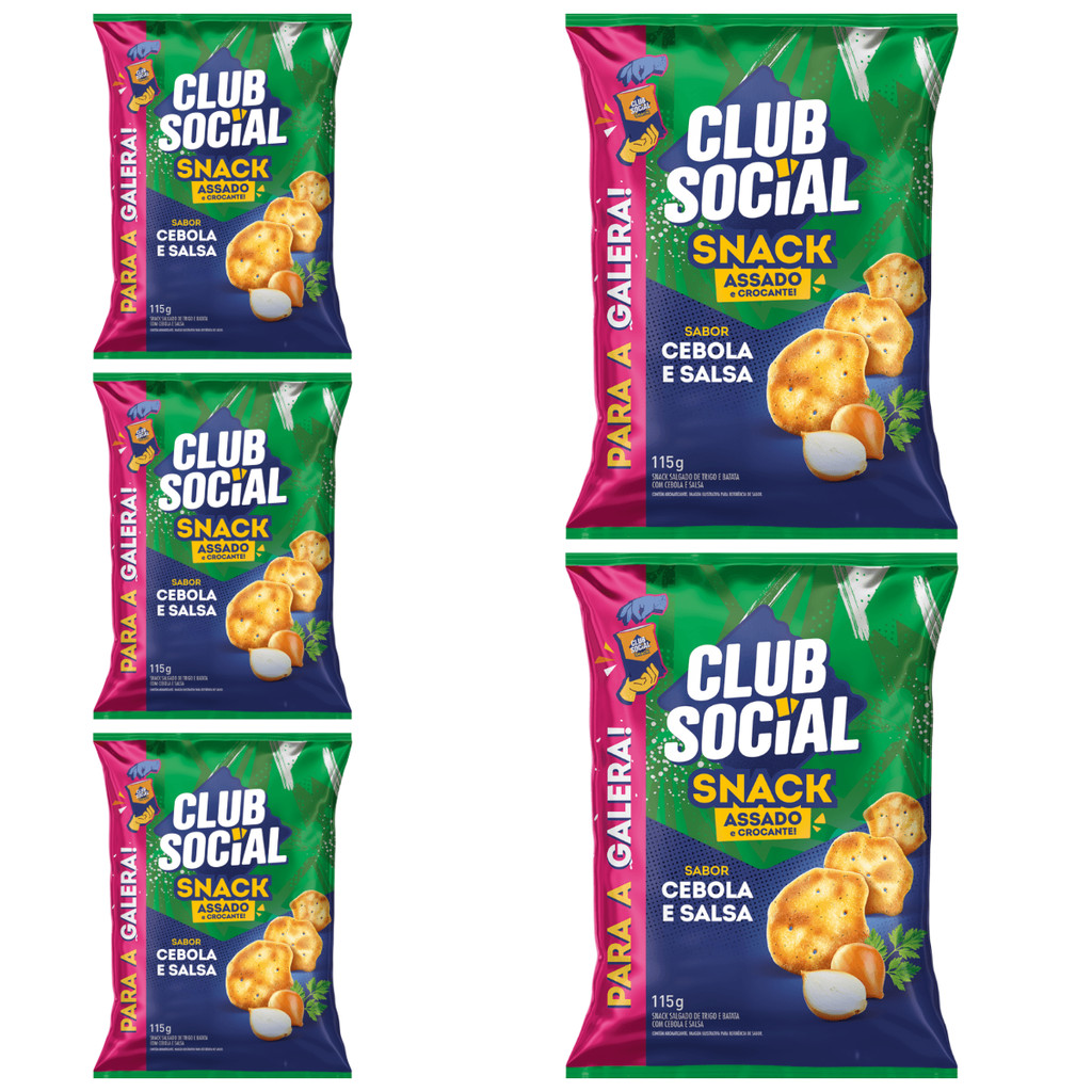 Kit 5 Pacotes Club Social Snack Cebola e Salsa 115g