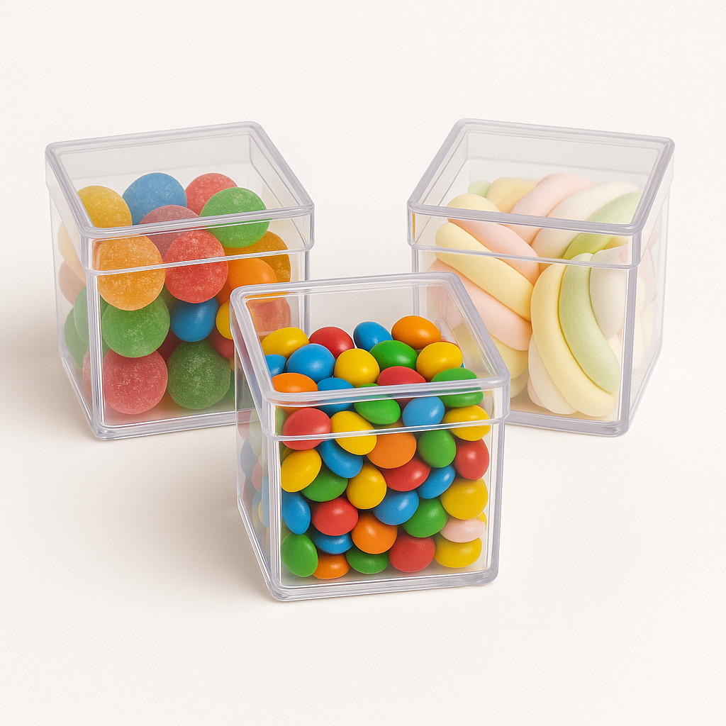 KIT 50 Caixinhas Acrílicas 5x5 cm Transparente - Aniversário Lembrancinha