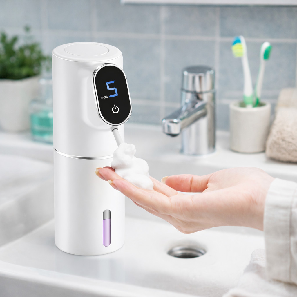 Dispenser Automático de Sabonete Liquido Espuma Sensor Inteligente USB Display Digital 320ml T2