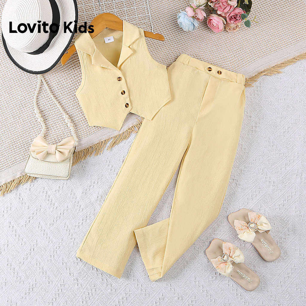 Lovito Kids Conjuntos de Calças Casuais Bolso Frontal Amarelo Primavera/Verão para Menina LNL136050 em Oferta na Shopee
