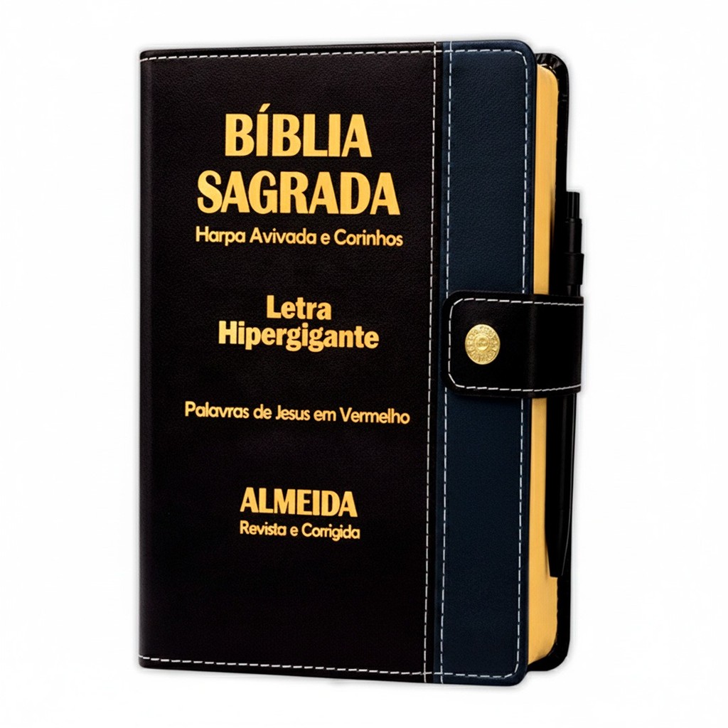 Bíblia Sagrada Letra HIpergigante Botão Preta/Azul - 14x21cm em Oferta na Shopee