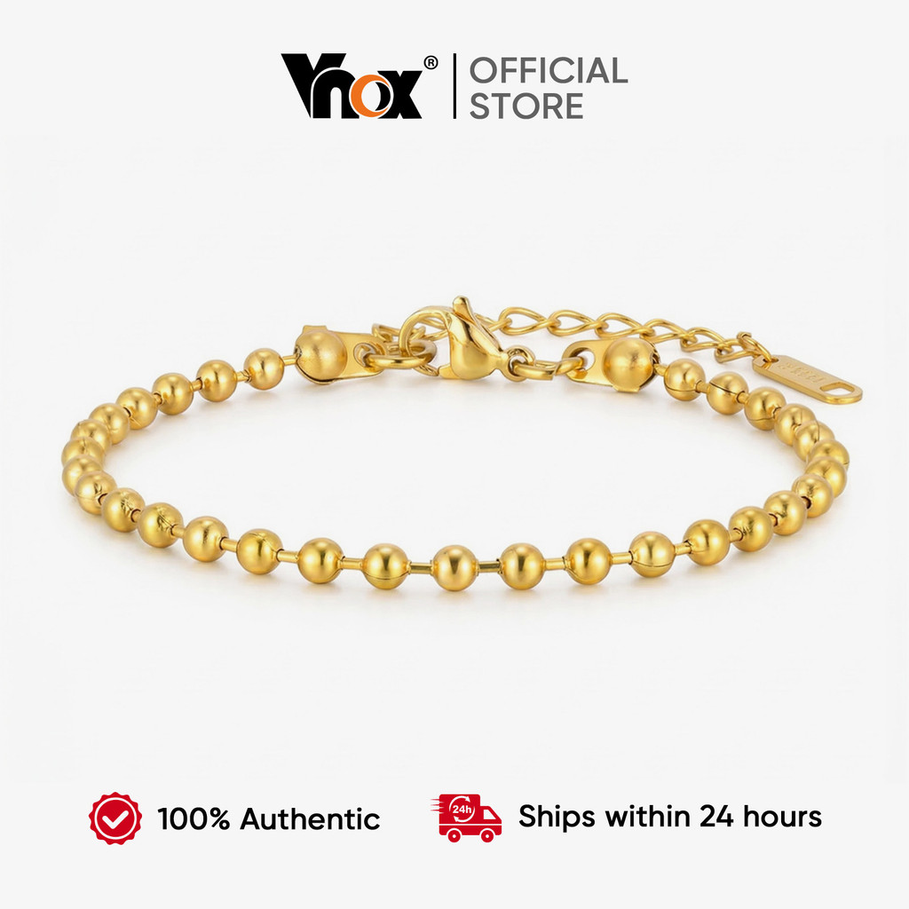Vnox Aço Inoxidável Sem Desbotamento Banhado 18K Contas Redondas Premium Moda Simples Pulseira De Ouro Acessórios Presen