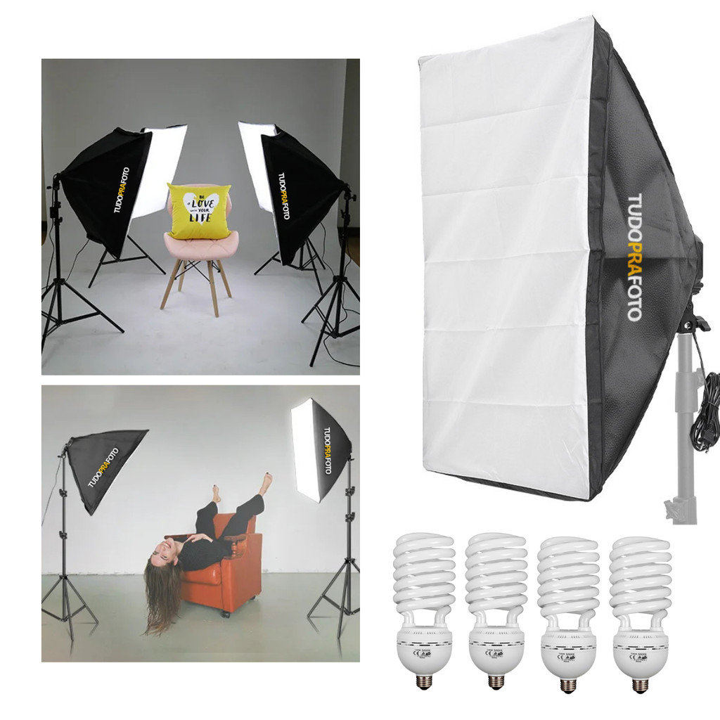 Kit de Iluminação Softbox 50x70cm TudoPraFoto + 4 Lâmpadas Fluorescentes 135W 5500K