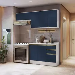 Armário de Cozinha Compacta 3 Gavetas 100% MDF 200cm Branco/Azul Profundo Celeste Kappesberg