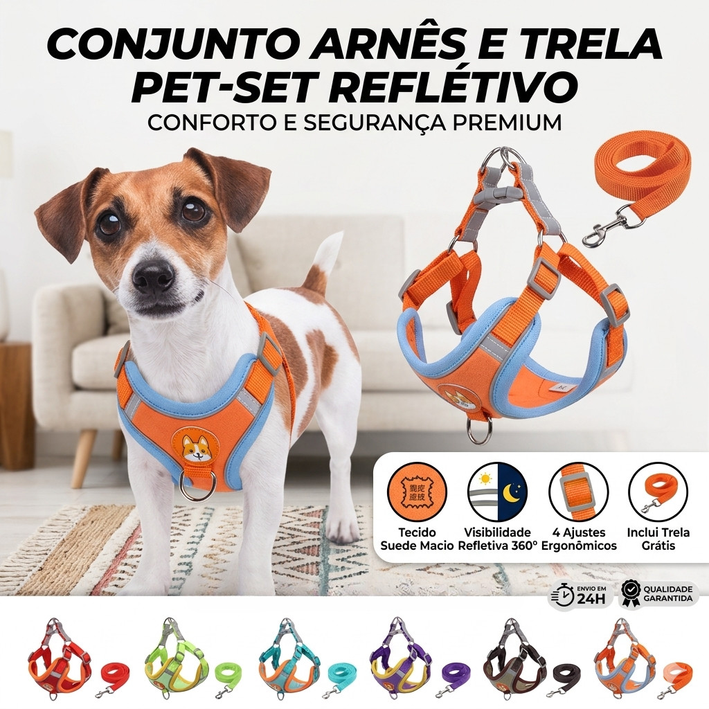 Coleira Peitoral para cachorro pequenos e médios com guia para pet colete confortável