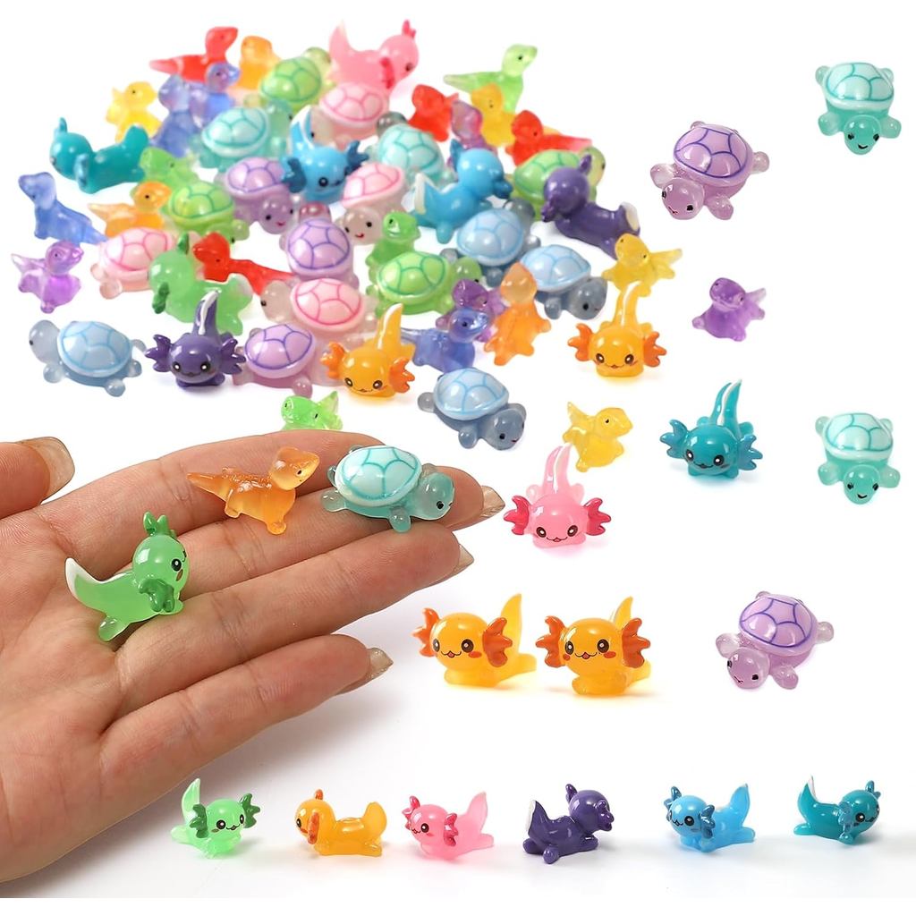 56 Peças de Mini Animais de Resina, Tartarugas, Lagartos, Axolotes, Mini Figuras de Resina para Esconder no Escritório,