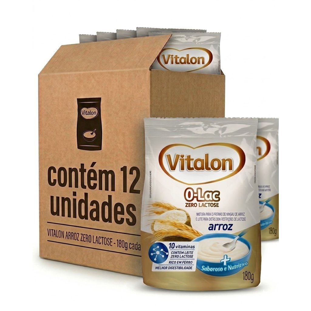 Kit 12 Unidades Mingau Arroz Zero Lactose Vitalon - 180g (Caixa Fechada) em Oferta na Shopee