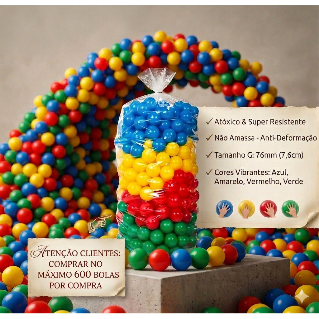 100 Bolinha Plástica Colorida Para Piscina de Bolinhas Criança 76mm 100 Unidades