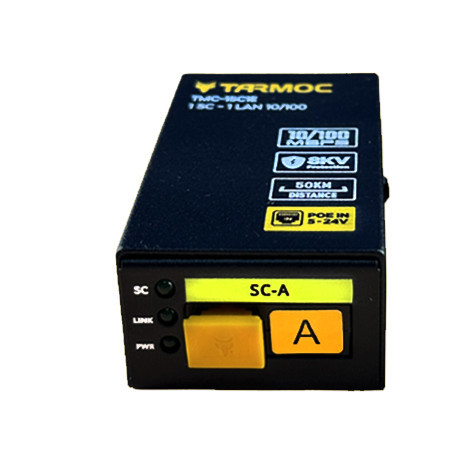 Tarmoc TMC-1SC1E-P-A Conversor de Mídia Fibra Óptica Switch 1 SC 1 LAN / 1 FO 1 LAN 10/100 POE IN 5-24 Volts