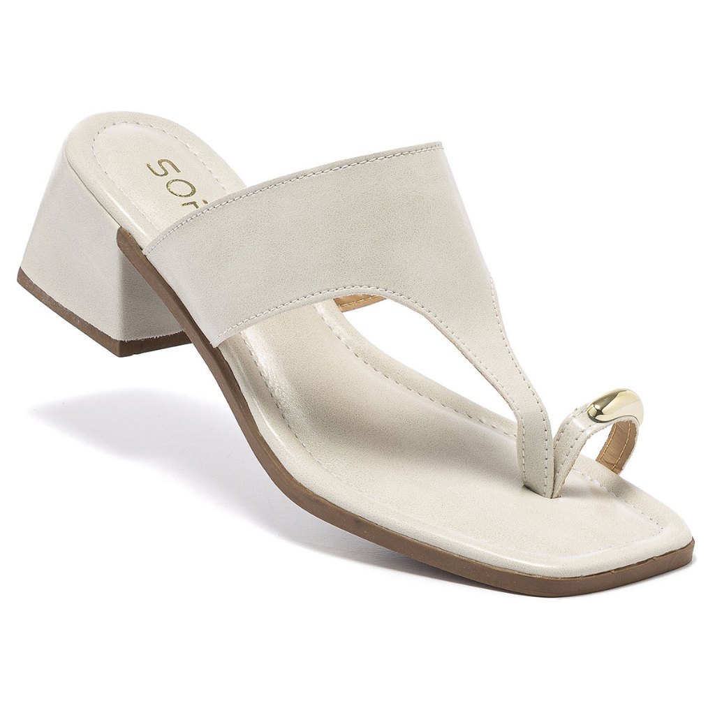 Tamanco Sandália Feminina Salto Médio Detalhe Dourado no Dedo Moda Confortável Elegante em Oferta na Shopee