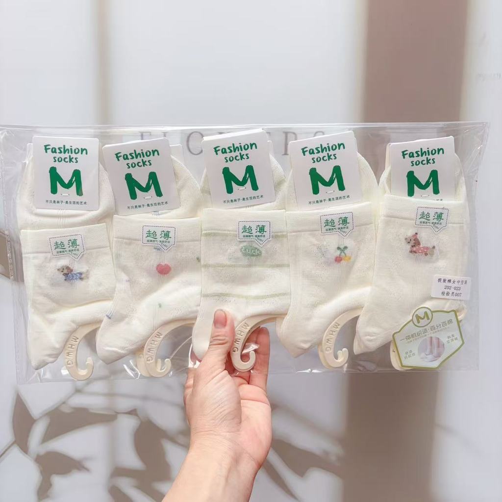 [oklife] [Compre 5 pares e ganhe 5 pares grátis] Meias para meninas Meias de ar condicionado de cano médio Malha ultrafi