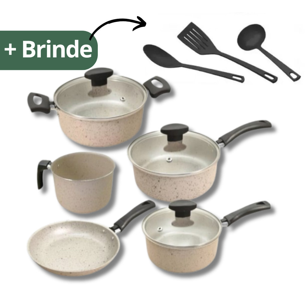 Imagem Kit de Panelas 8 Peças  Antiaderente Teflon Premium 5 Camadas com Tampa de Vidro – MARF