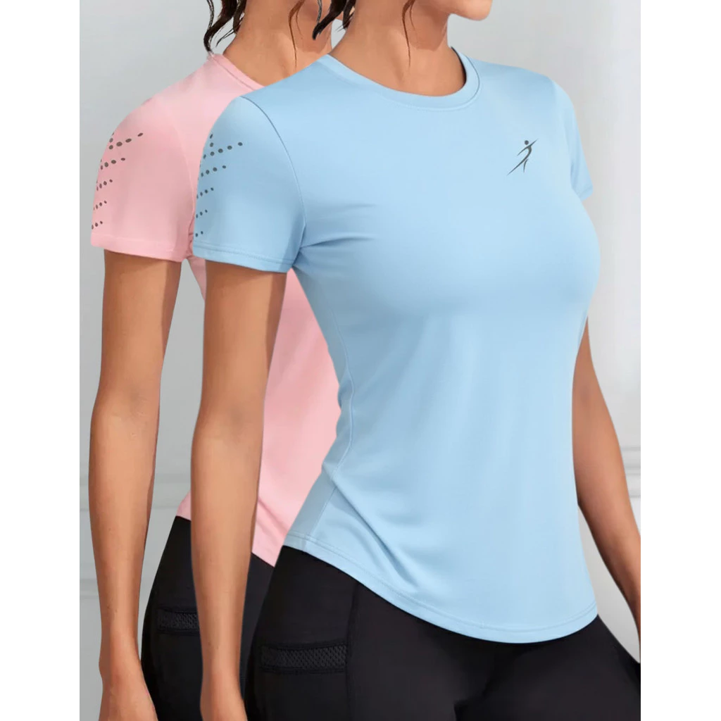 Kit 2 Camisetas Dry Fit Feminina Academia Esportiva Caminhada Corrida Treino Proteção UV Levinha — imagem 1