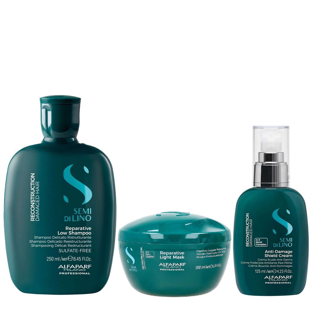 Kit Alfaparf Semi Di Lino Reconstruction - Shampoo 250ml + Máscara Suave 200ml + Creme 125ml