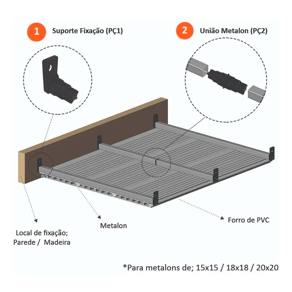 Suporte Fixação Forro PVC Metalon 15x15 - 18x18 - 20x20cm Prático Instalação Pct 10un · foto 2