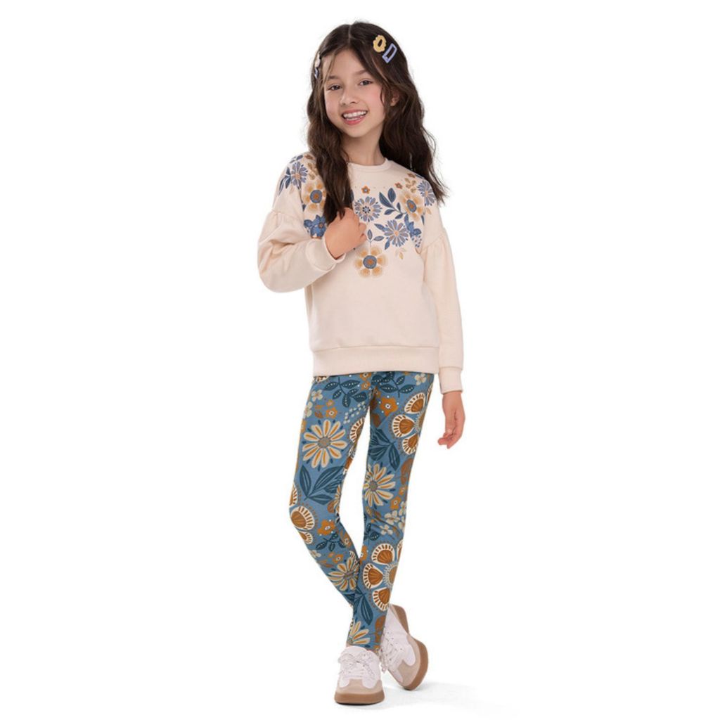 Conjunto Menina Blusa Moletom e Legging Meia Malha Nanai