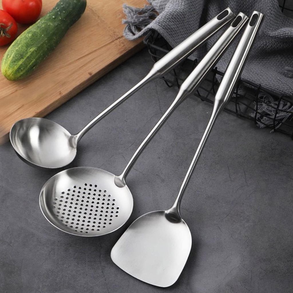 Imagem Espátula para Wok em Aço Inoxidável, Utensílios para Wok em Aço Carbono, Conjunto Profissional de Ferramentas para Wok, 