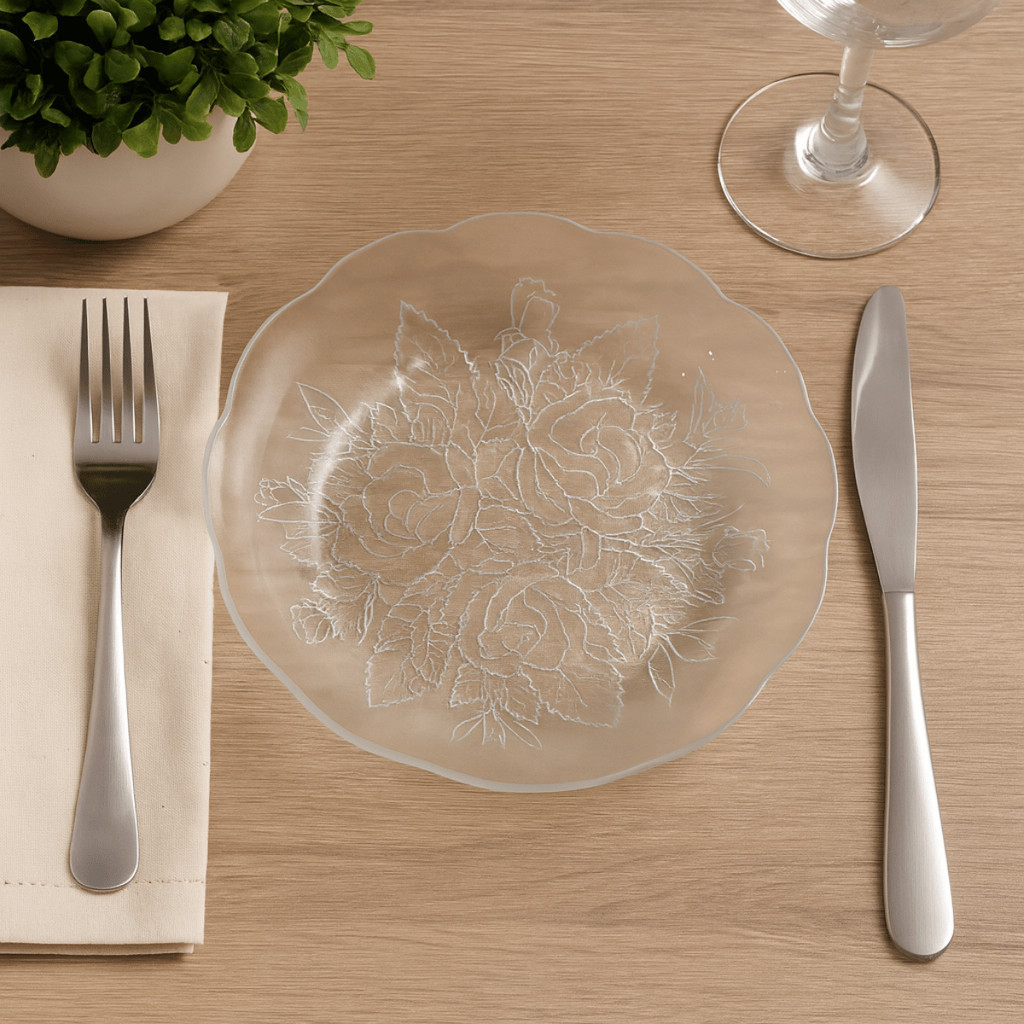 Jogo De Pratos Vidro Fundos 4 a 12 Peças Em Vidro Transparente Para Almoço/ Jantar Bem Embalado