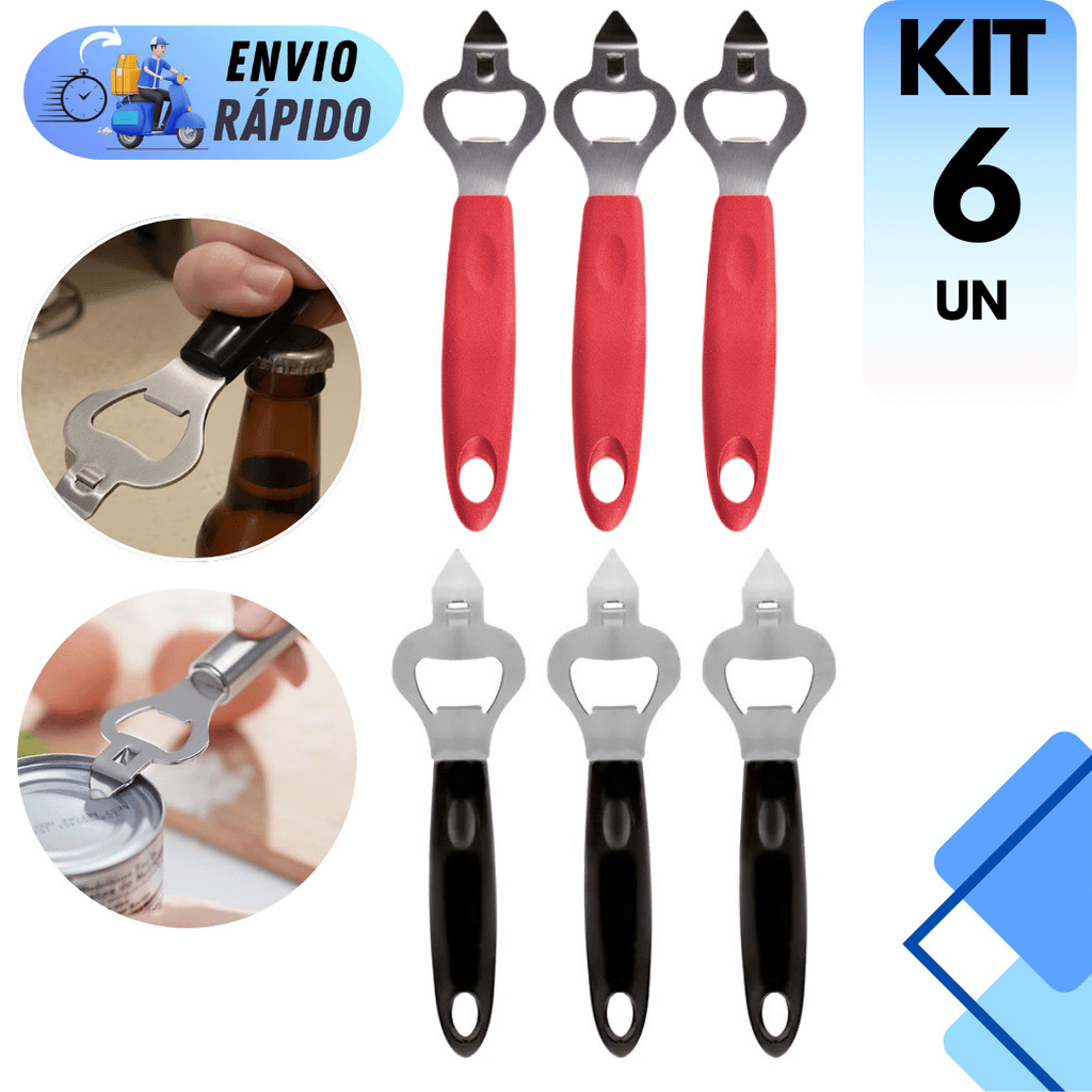 Kit 2 A 6 Abridores De Garrafa Furador Em Aço Inox Bebida Lata Bar Cozinha Restaurante Churrasco