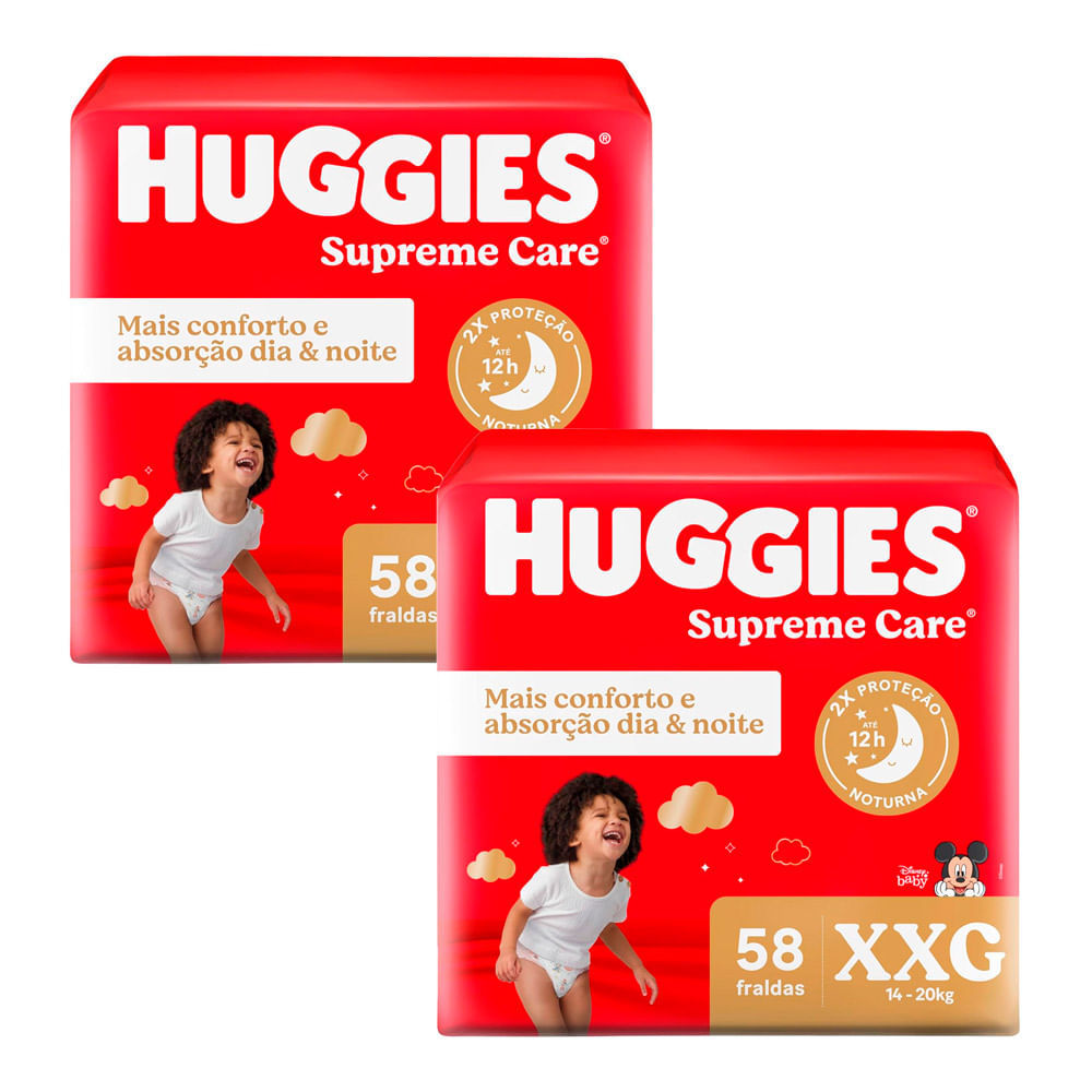 Kit 2 Fralda Huggies Máxima Proteção Tamanho XXG 58 Unidades Descartáveis em Oferta na Shopee