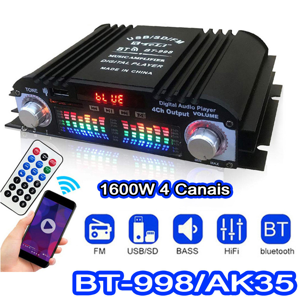 1600W Amplificador De Áudio Digital De 4 Canais Amplificador De Áudio Bluetooth Para Casa/carro em Oferta na Shopee