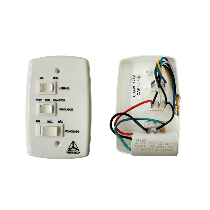 Chave de Parede Venti-Delta P/ Ventiladores de Teto 110 V 2+3 uF em Oferta na Shopee