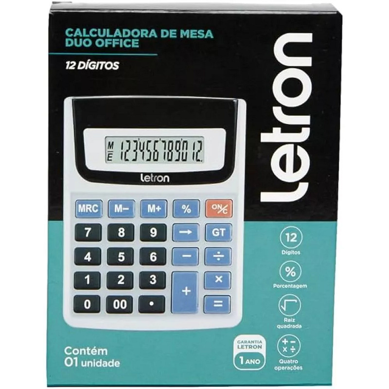 CALCULADORA DE MESA 12 DIGITOS DUO OFFICE PRATA - LETRON