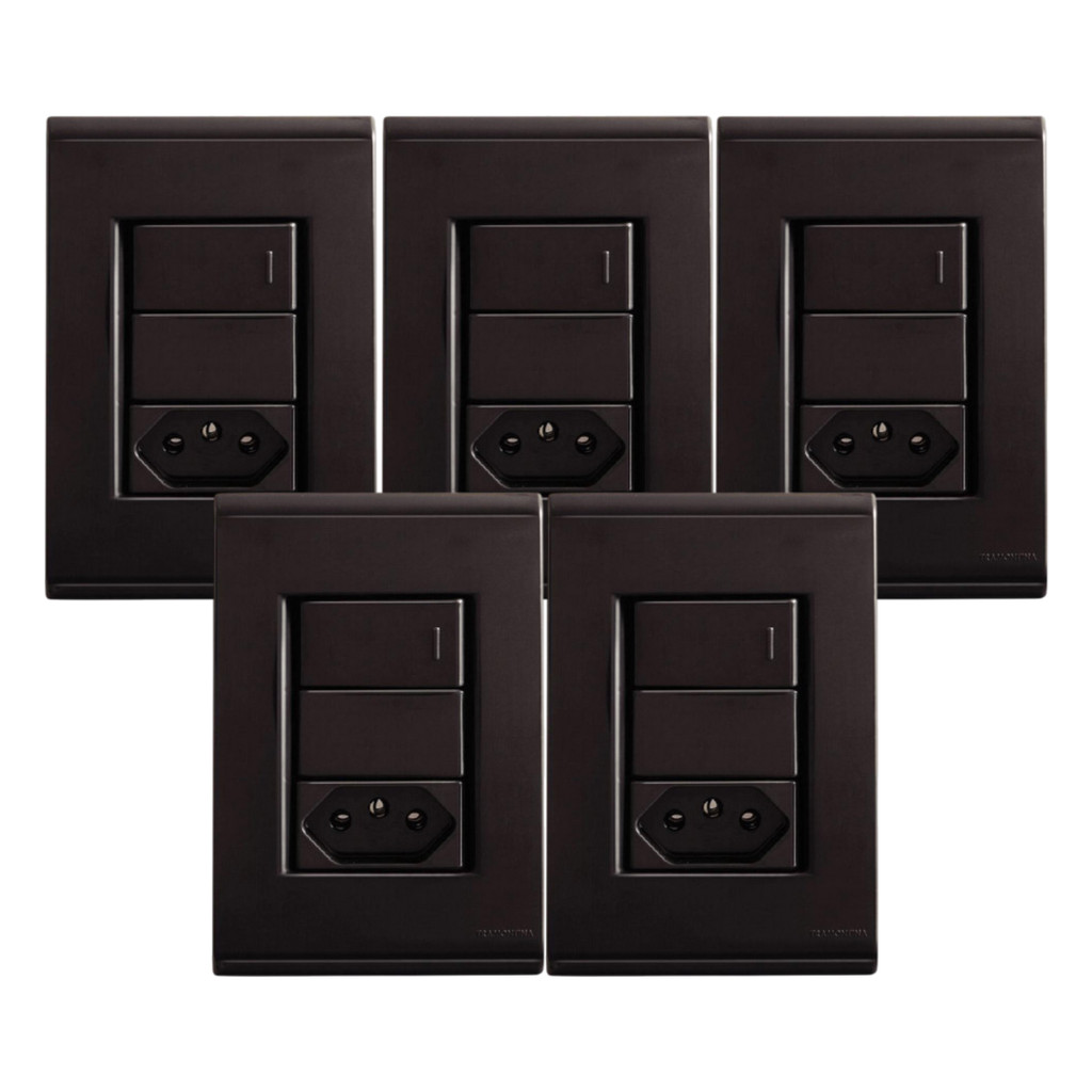 Kit 5 Interruptor Simples + Tomada 10A Preto Liz Tramontina