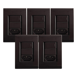 Kit 5 Interruptor Simples + Tomada 10A Preto Liz Tramontina
