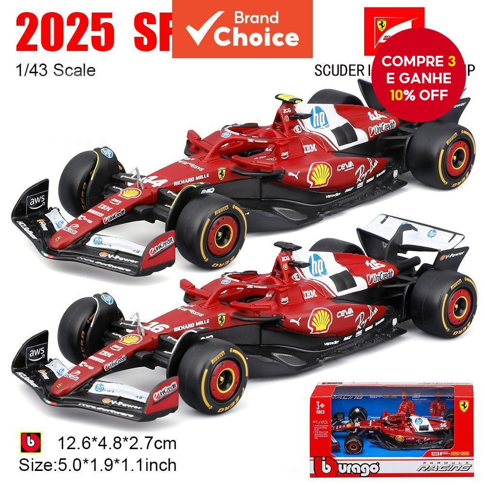  Bburago 1:43 F1 2025 Scuderia Ferrari HP SF25 #16 Charles Leclerc #44 Lewis Hamilton Modelo de carro de liga fundida