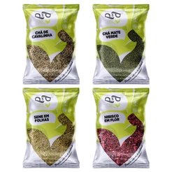Kit Chá Hibisco Chá Verde Cavalinha e Sene em folhas 400g