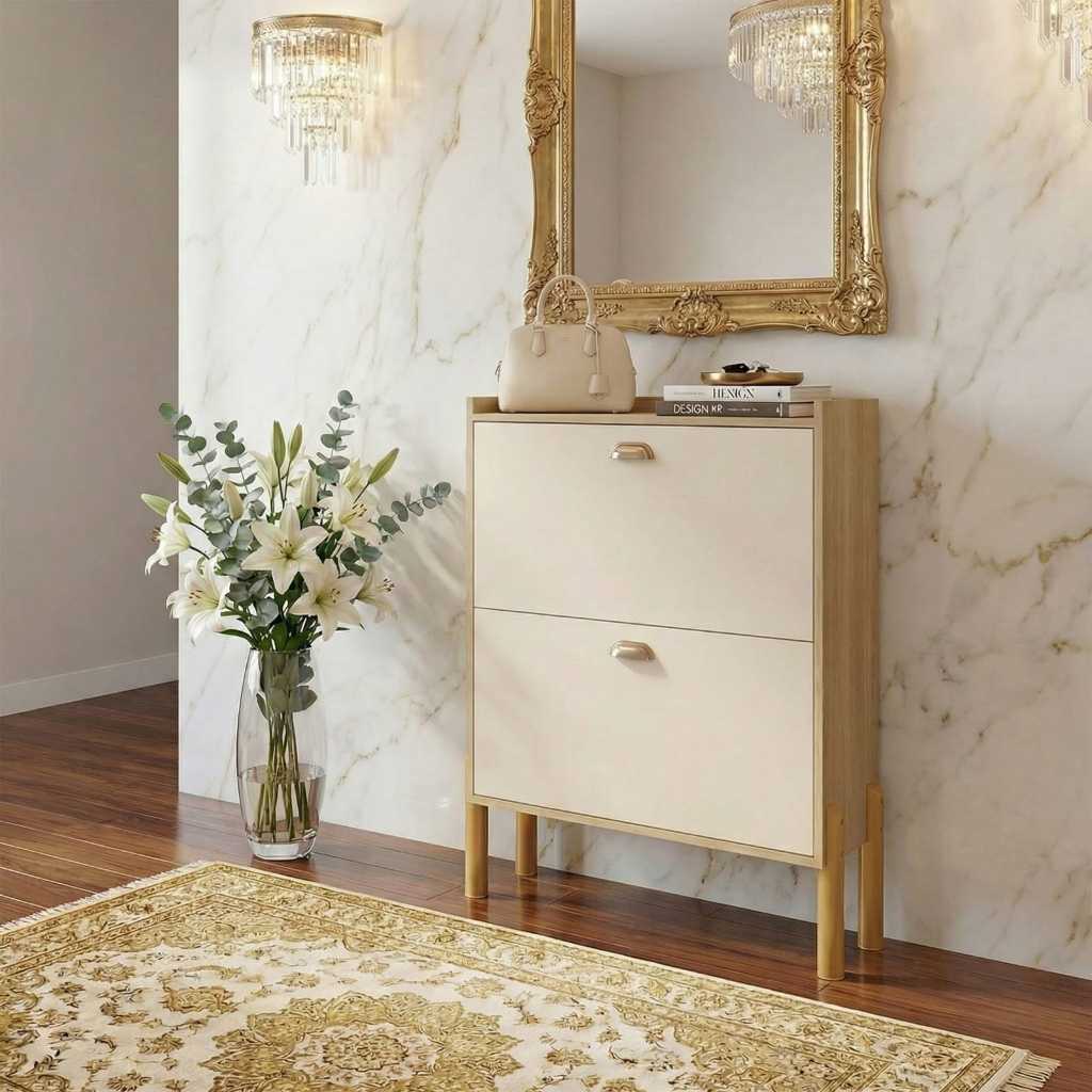 Sapateira Hall Quarto Organizador Calçados Closet ou Lolla 2 Gavetas Portas Basculante Luxo Lançamento Com e sem pés