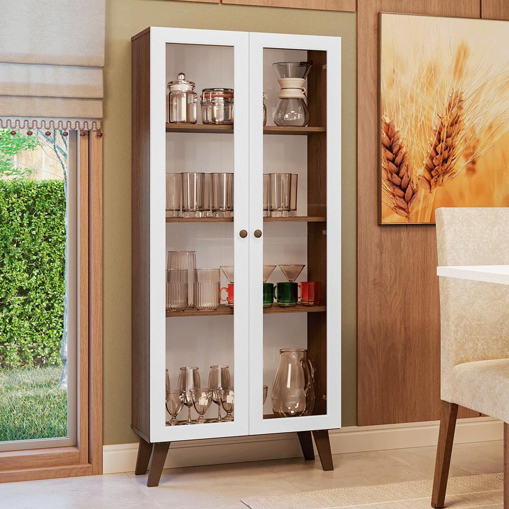 Cristaleira 70 cm 2 Portas de Vidro com Pés Trapézio Vik Madesa