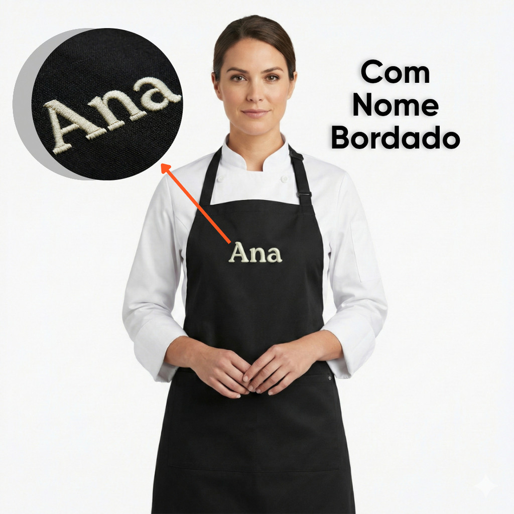 Avental Personalizado com Nome Bordado Profissional de Tecido Oxford