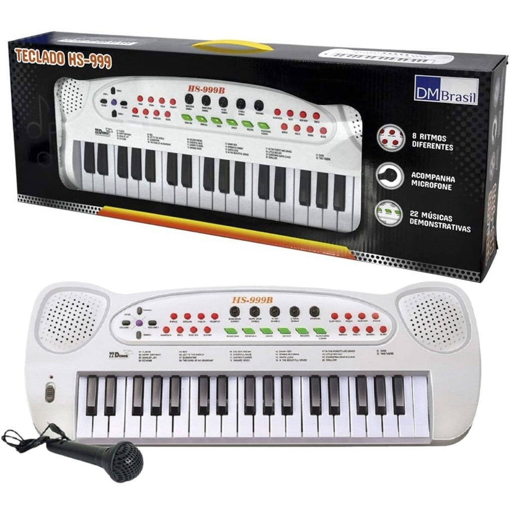 Teclado De Brinquedo Com Microfone Branco Dmt5386 Dmtoys