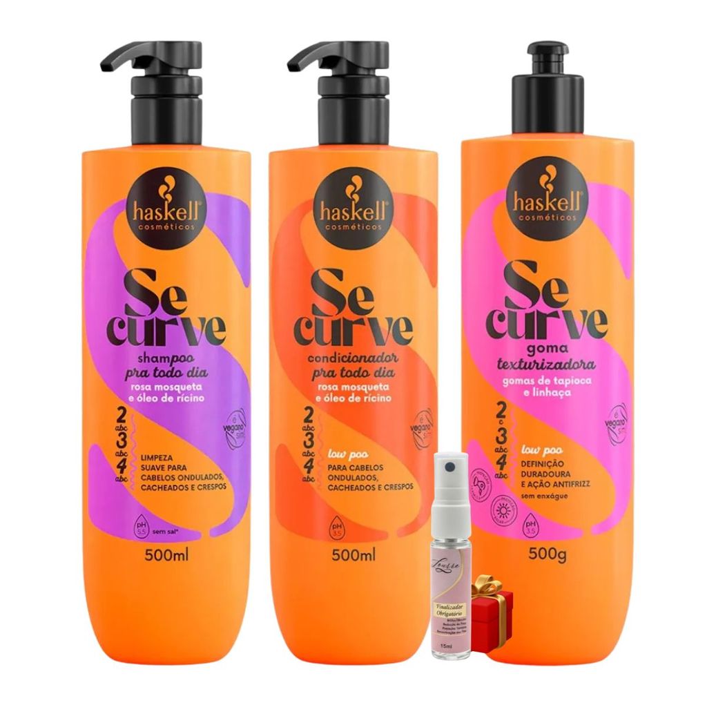 Kit Se Curve Shampoo + Condicionador + Goma Texturizadora 500ml Haskell + Presente Lourre 15ml