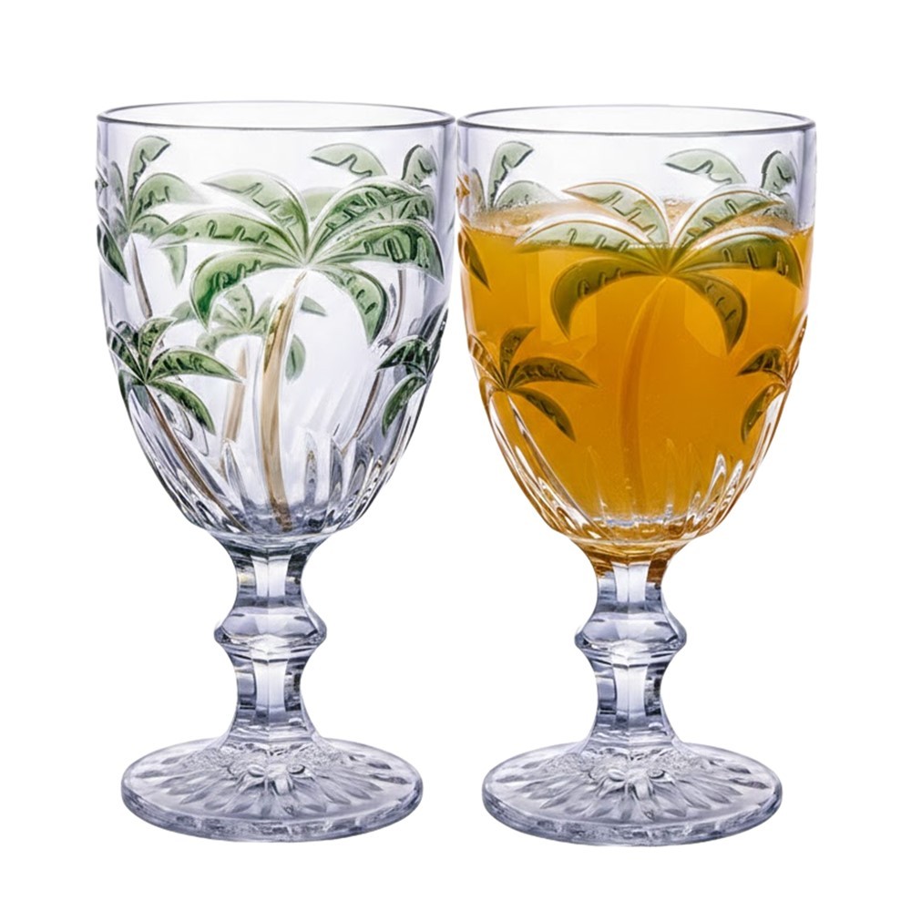 Jogo 2 Taça de Coqueiro Palm Tree Vidro Transparente com Desenho Palmeira Class Home 300ml