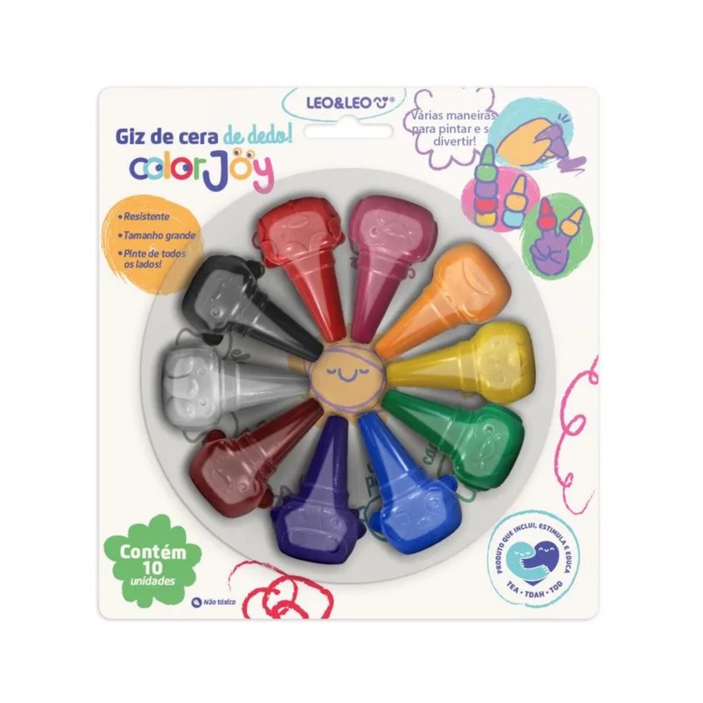 Giz de Cera Encaixa no Dedo color joy - blister c/ 10 cores Leo&Leo Leonora - 10225 em Oferta na Shopee