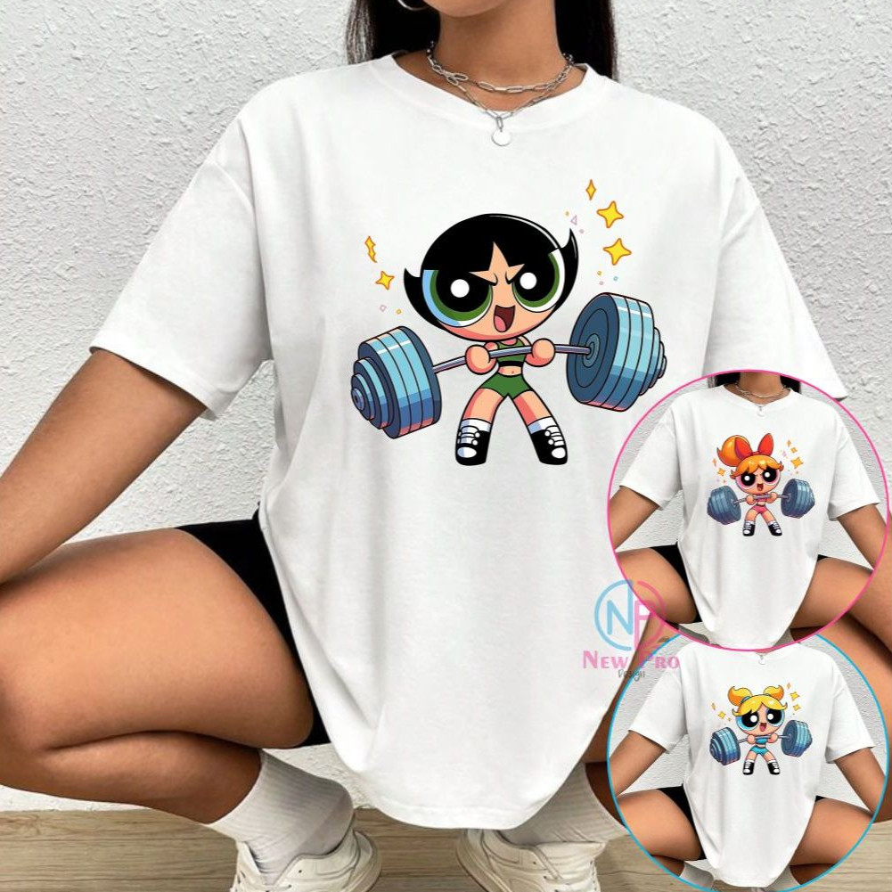 Camiseta Treino Feminina Docinho Oversized Roupas de Academia Look de Treino Super Poderosas Meme 01