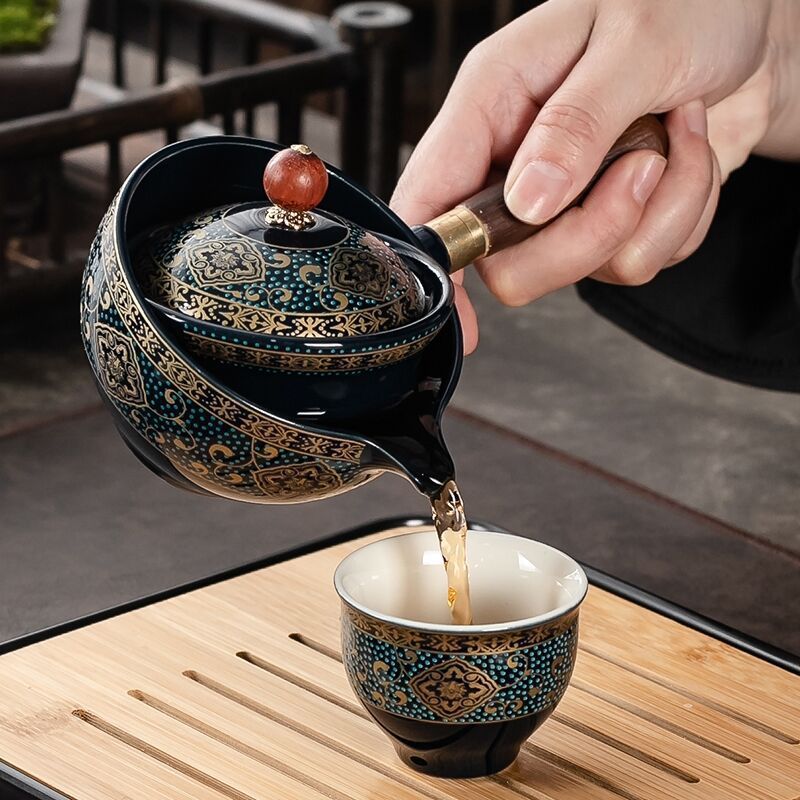 360°Bule de cerâmica único pote estilo chinês filtro doméstico bule cerâmica preta Kung Fu conjunto chá alça lateral um