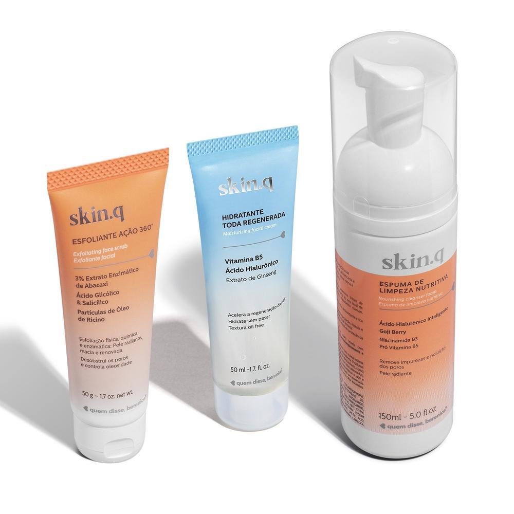 Kit Skin.Q: Espuma de Limpeza Facial 150ml + Hidratante Facial 50ml + Esfoliant