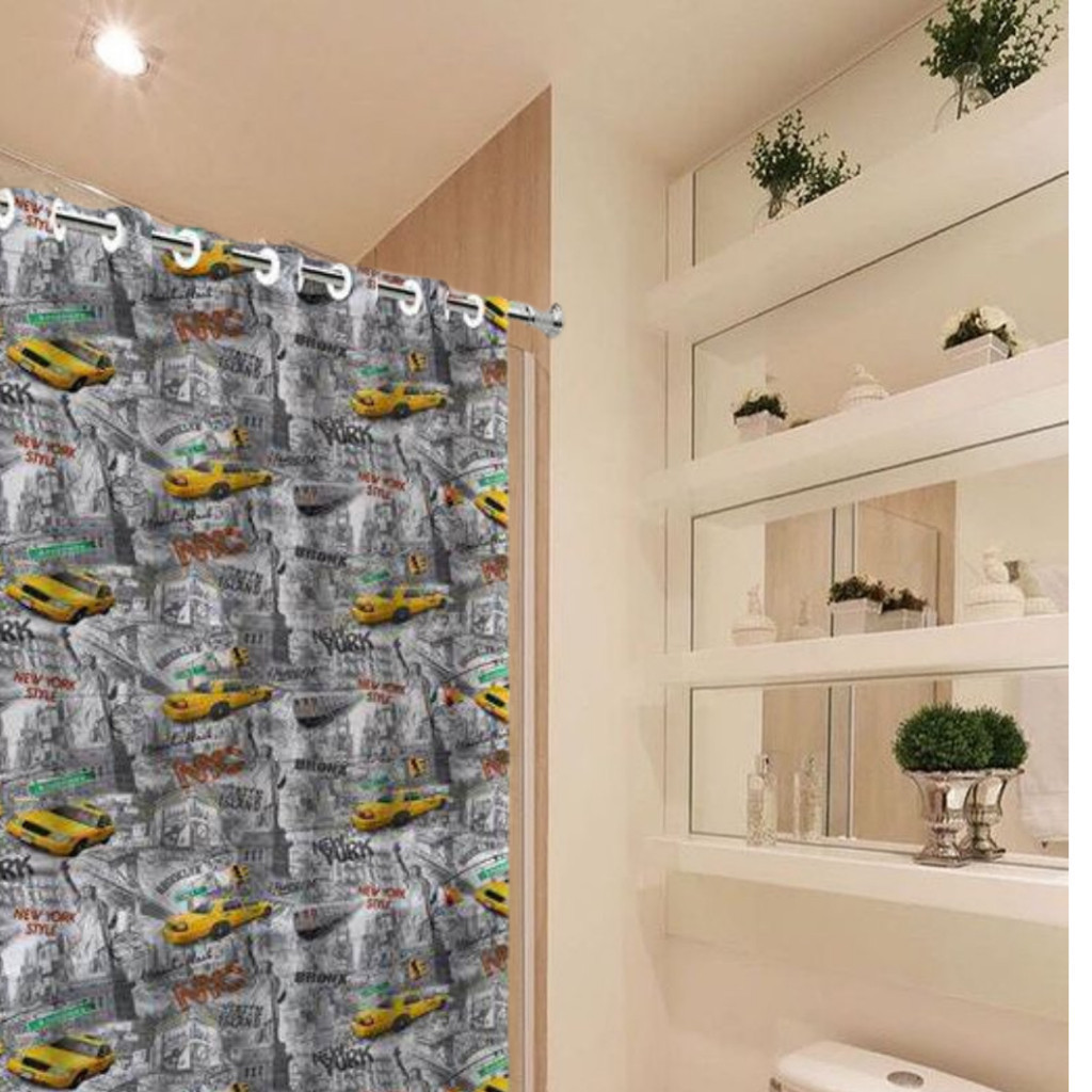Cortina P/ Box Ganchos Divisória Banheiro não Molha Decoração Prática Benheiro Seco Após o Banho